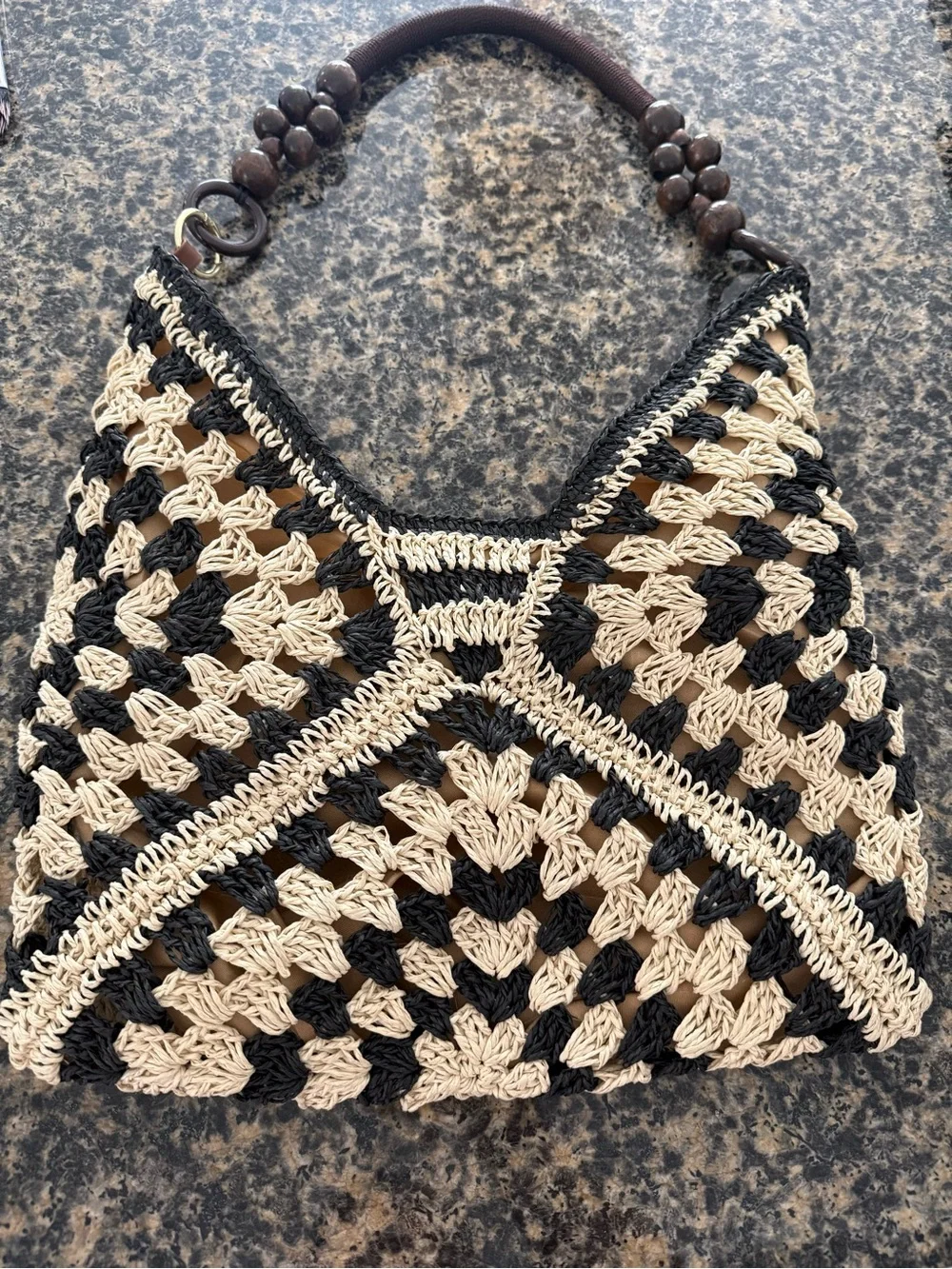 Handcrafted Crochet Bohemian Bag in Cream and Black